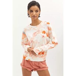 Paige x Anthropologie Floral Sweatshirt Tropical Hibiscus Coral Orange Small